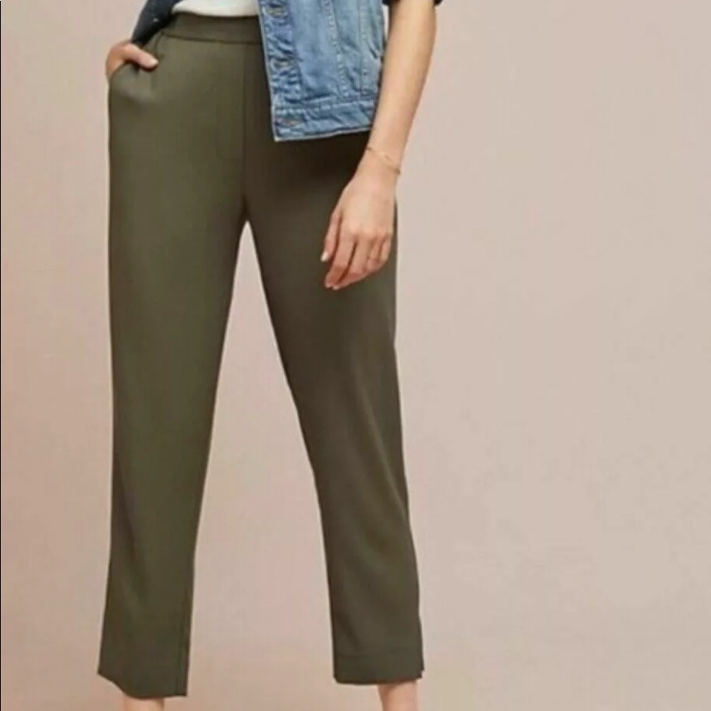 Anthro Green Pull On Trouser - Stretchy Waist